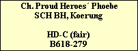 Ch. Proud Heroes Phoebe
SCH BH, Koerung

HD-C (fair)
B618-279